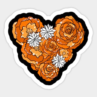 Orange Heart of Roses and Daisies Sticker